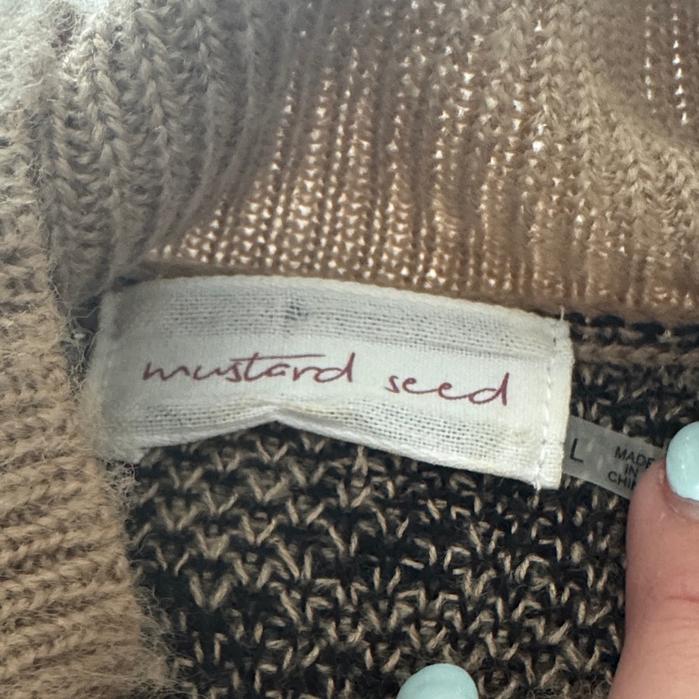 Mustard Seed Tan and Black Leopard Turtleneck Sweater - Picture 2 of 5